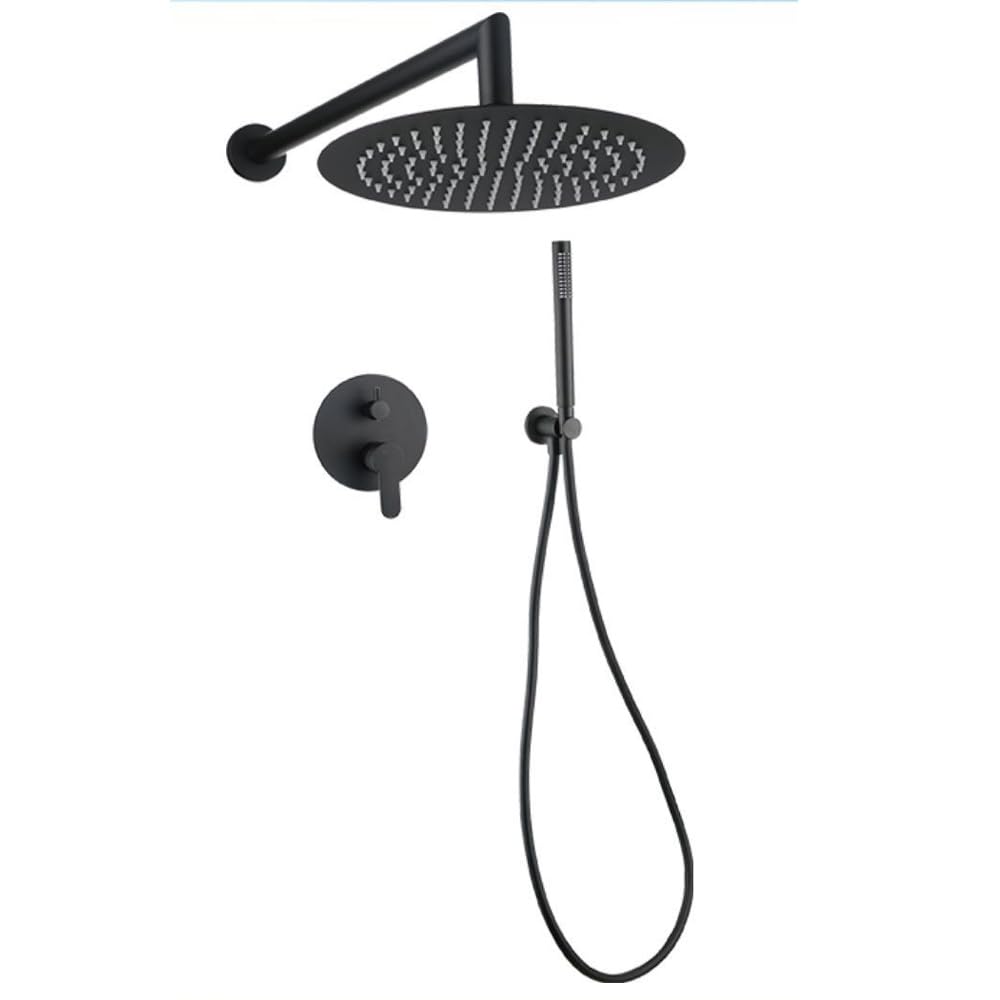 Vetrineinrete Set doccia da incasso tonda miscelatore 2 vie soffione 25x25 cm con doccetta staffa flessibile 180 cm (Nero)