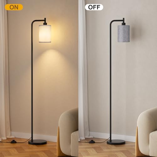 Image of Ziisee 64 inch Floor Lamp for Living Room with Remote Control, Grey Shade with Black Pole, Dimmable Tall Lamps for Bedroom Office Corner, 9W LED Bulb Included