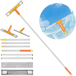 Myiosus Window Cleaning Equipment, 2 in 1 Window Cleaner Squeegee with Microfiber Scrubber, 152cm Telescopic Window Cleaning Kit with Extension Pole for High Glass