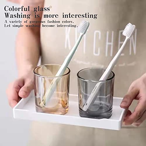 Cawein Glass Tumbler Cup 2Pcs，Toothbrush Cup ，Holder For Makeup Brushes, Toothbrushes, Glasses, And Brushes On Bathroom (Amber & Gray) #TOP2
