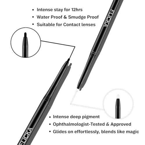 Image of FLiCKA Breathtaking Eyes Twist White Kajal + Rule With Brows Eyebrow White Pencil, With Spoolie, Waterproof, Smudge Proof, Longlasting, Dermatologically tested, Intense Colour, Natural-looking Results