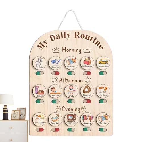 Planificador de madera para – Tabla de horarios visuales, ayuda en la planificación de la rutina diaria, tablón de anuncios para dormitorio, seguimiento interactivo de tareas con piezas