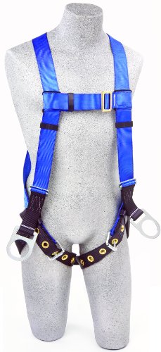 3M Protecta First AB17560 Fall Protection 5-Point Adjustment Full Body Harness, Back and Side D-Rings, Tongue Buckle Leg Straps, Universal, Blue/Black