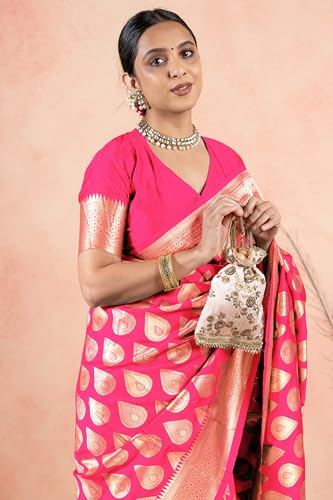 Image of Subham Saree for Woman Silk Cotton Kanjivaram | Soft Daily Wear Golden Zari Sari with Jacquard Blouse Piece