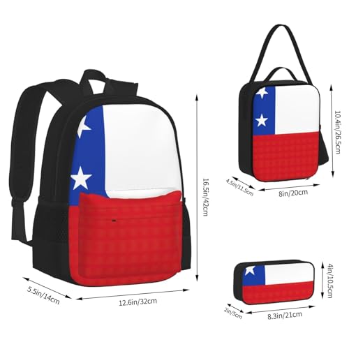 nanger Flag Of Chile Print 3-Piece Set Backpack, Lunch Bag And Pencil Case, For Travel, College, And Daily Use4
