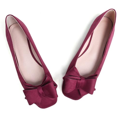 Hee grand Flats for Women Comfortable Wide Width Square Toe Slip On Flats Bowknot Dress Shoes3