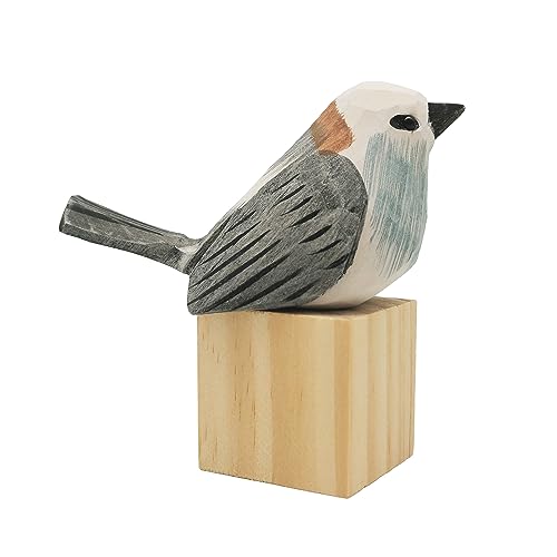 Figura de pájaro tallada a mano en madera para decoración miniatura 6