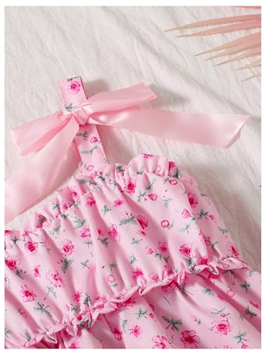 SweatyRocks Girl's Bow Floral Print Cami Tops Spaghetti Strap Ruffle Peplum Shirt Camisole4