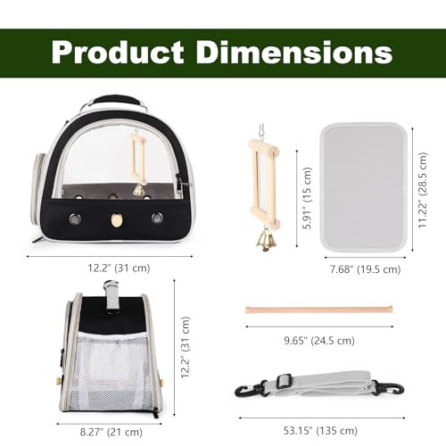 Image of Parrot Travel Cage Carrier with Bird Cage Bells Mirror Set,Portable Small Bird Parakeet Bag with Standing Perch and Comfy Mat Bird Carry Transport Bag with Clear Window Outdoor Adventure