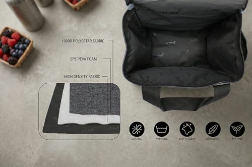 Image of Sfane Insulated Lunch Bag - Compact, Easy Wash, Smooth Zipper & Lightweight - Tote Bag & Container, Tiffin Bag for Men, Women, Adults (Black & Grey)