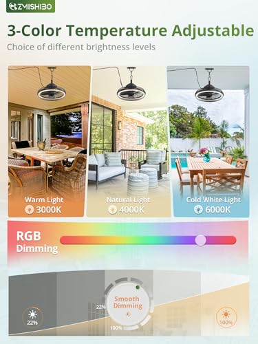 ZMISHIBO Outdoor RGB Ceiling Fans with Light,Waterproof Plug in Ceiling Fan with Remote&APP Control,Gazebo Fans Outdoor Hanging with 3CCT 6-Speeds for Patios Porch(Black) - Image 3