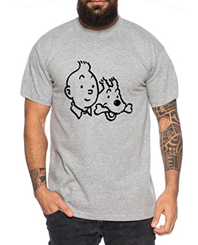 Tee Kiki Tim Camiseta de Hombre Cool Struppi Fun Shirt, Farbe2:Gris Brezo, Größe2:X-Large