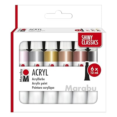 Marabu estuche de pintura acrílica SHINY CLASSICS, 6 x 12 ml colores brillantes metalizados, fáciles de pintar, de secado rápido, resistentes a la luz y a la intemperie, 1210000000212