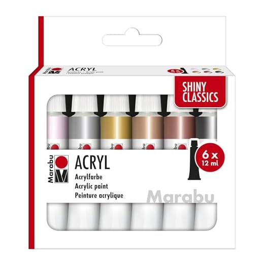 Marabu Acrylfarben Set SHINY CLASSICS, 6 x 12 ml metallisch schimmernde Farben, leicht vermalbar, schnell trocknend, lichtecht, wetterfest, für viele Maltechniken und Untergründe, 1210000000212