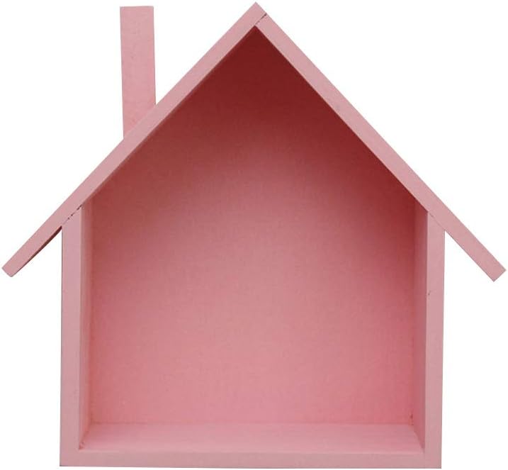 Cabilock Small House Shaped Wall Shelf Wooden Wall Mounted Storage Shelf Rack Organizer Display Box for Bedroom Living Room Kitchen Office (Pink)