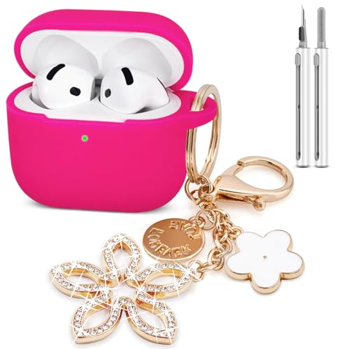 Koujaon AirPods4ケースカバー、女の子のキラキラキーホルダー付きAirpod 4用シリコン保護ケース Apple AirPods第4世代ワイヤレスイヤホン用ケースカバー クリーナーキット付き(ホットピンク)（Amazon）