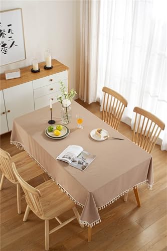 Nappe rectangulaire en coton jaune 140x160cm avec franges - 4