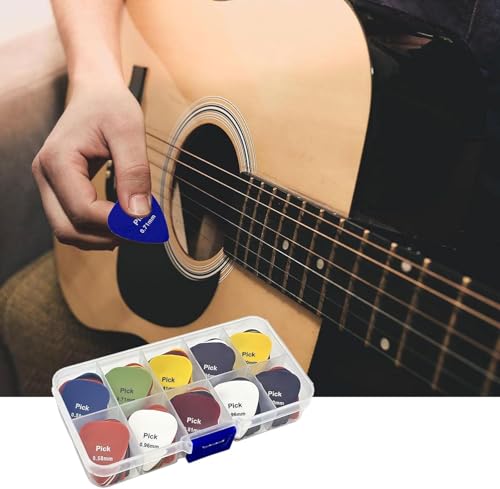 Image of 24 Pcs guitar picks for acoustic guitar & Electric Guitar Pick with 6 Thickness Levels and Clear Storage Box Perfect for Beginners & Professionals Plectrum Guitar Pick for Guitar Ukulele Pick