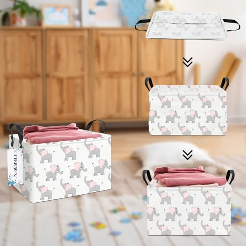 Image of Rectangular Folding Laundry Basket,Waterproof Canvas Basket,Gift Basket,Suitable for Children's Room,Office,Clothes,Toys Storage(Elephant calf)