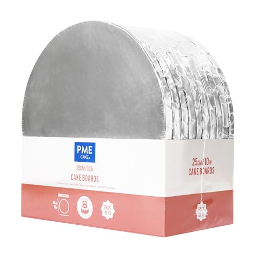 PME CBWRS10 Set Cake Boards Redondos para Tartas con Bordes envueltos, Plata (10' / 25cm), Paper
