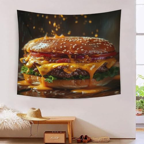 Tapisserie déco Hamburger 3D grand format drap de mur en tissu salon chambre