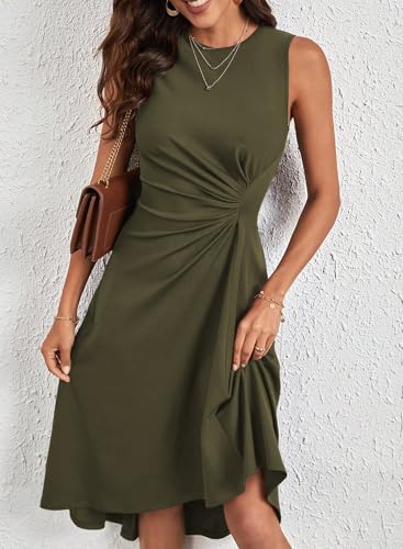 Image of Happy Sailed Women's Summer Dresses Sleeveless Ruched Waist A Line High Low Midi Cocktail Dress(Waist Tight,Please Size Up)