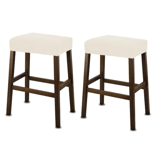 Image of NeColorLife Rectangle Bar Stool Covers Waterproof,Beige,2 Pack | Stretch Saddle Seat Covers for Counter Height, Kitchen Island, and Vanity Bar Stools, Protecting Seats from Daily Wear