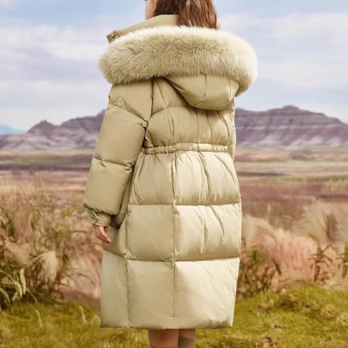 Girls Long Puffer Jacket Zip Up Button Faux Fur Hood Quilted Coat Winter Windproof Warm Soft Parka Coat with Pockets3