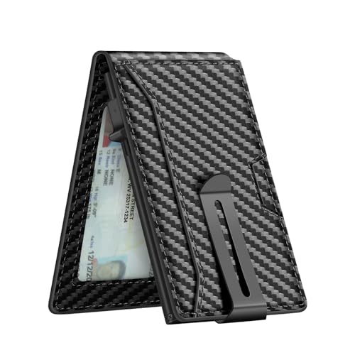 Men Wallet for Men, Mens Wallet with Money Clip Slim Credit Card Holder Bifold Smart Metal Pop Up Front Pocket Wallet (Carbon Black) Men Gift Christmas Gift Fathers Gift 2025 New Trend
