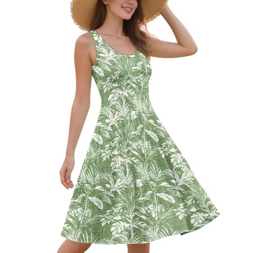 Image of Women Stylish Tank Dresses Sleeveless Round Neck Midi Casual Dress with Pocket for Summer