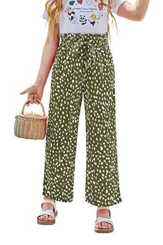 Image of SySea Girls Wide Leg Pants Kids Cute Print High Waisted Loose Fit Comfy Belted Lounge Trousers with Pockets
