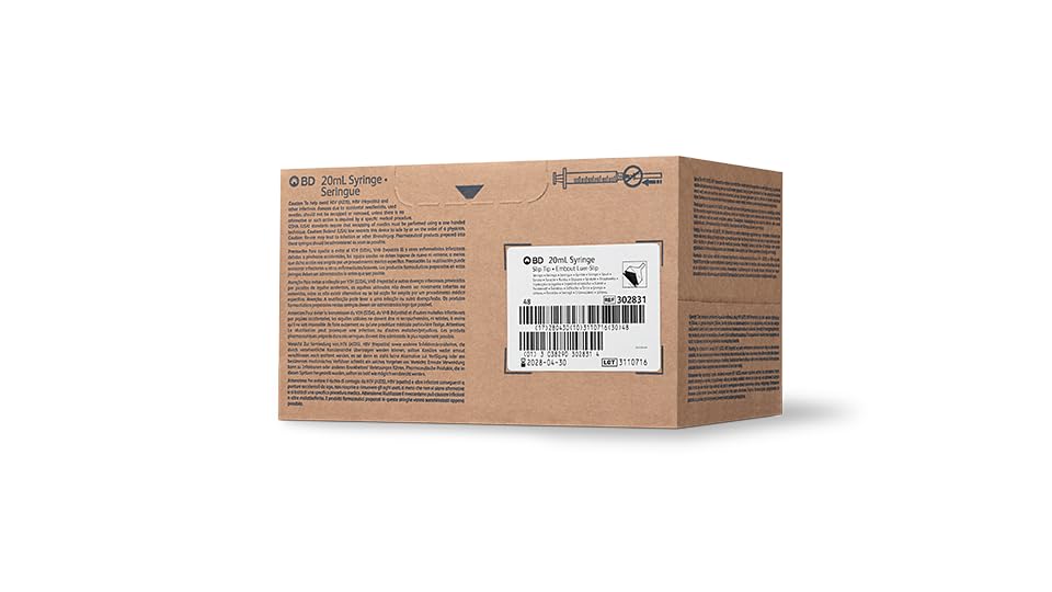 BD Luer Slip Tip Syringe only, 20 mL, #302831 (48 Count)