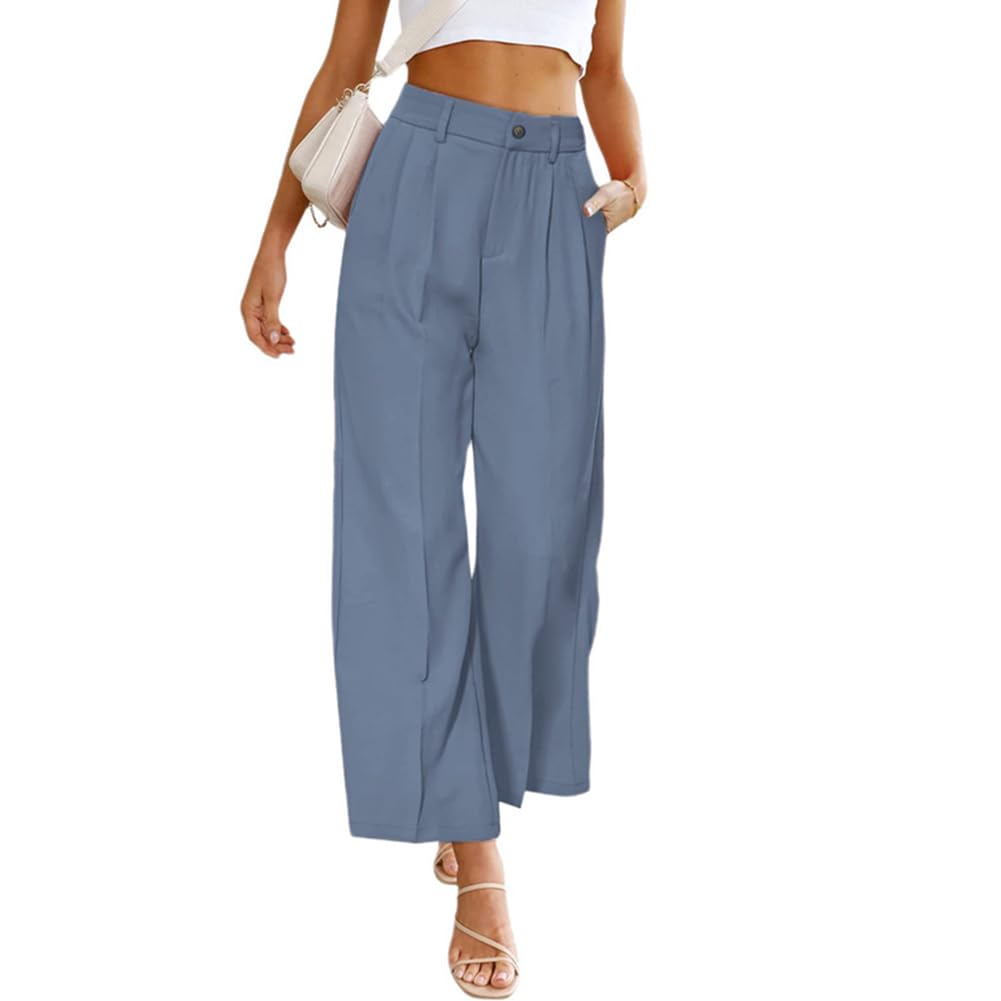 Womens Casual Pants High Waist Wide Leg Pants with Pockets Office Business Trousers