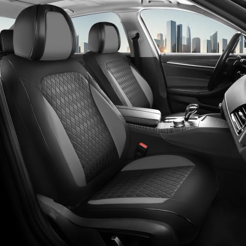 Image of Coverado Car Seat Covers for Front Seats, Leather Seat Covers for Cars, Waterproof Automotive Car Seat Protectors, Front Car Seat Cushions Driver Seat Covers Universal Fit for Most Cars, Black&Gray