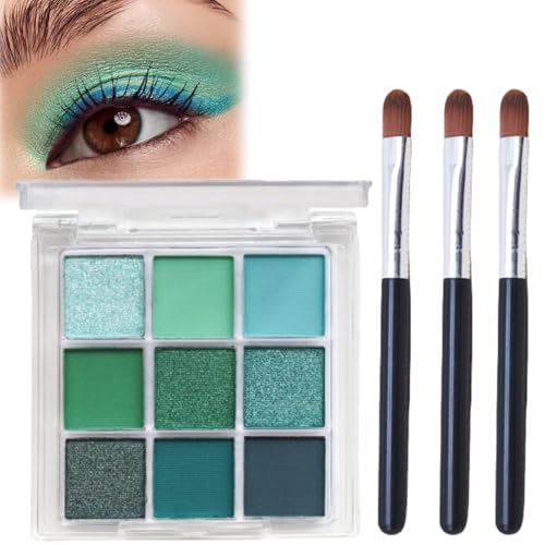 Shimmer & Glitter Eye Shadow Palette - Highly Pigmented Green Eyeshadows 3 Brushes Included