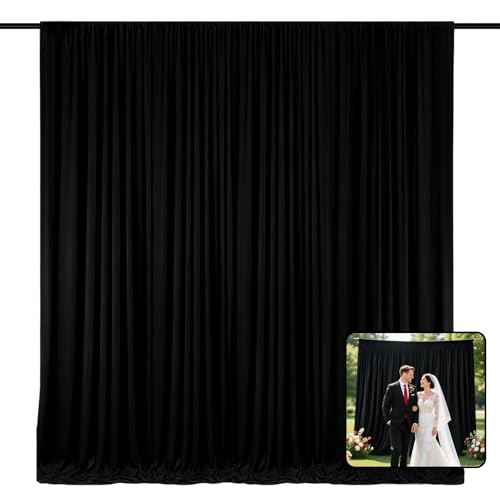 Image of 2 Panels Black Backdrop Curtain, 10 x 10 Feet Polyester Background Curtains for Parties, Weddings, Baby Showers, Halloween, Christmas, Birthday Party Photoshoot Backdrop Curtains Decorations