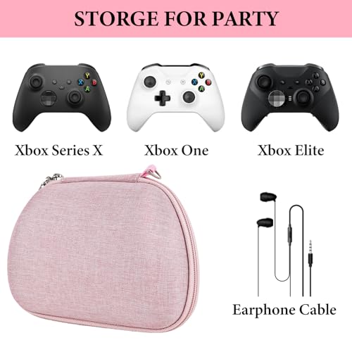 Image of GEEKRIA Controller Travel Case Compatible with Xbox Series X /S & Xbox One, Hard Shell Carrying Bag with Joystick Protection, Cable Storage, Controller Retention Strap (Pink)