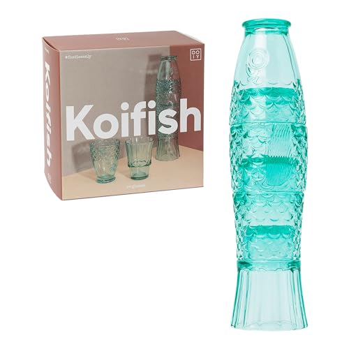 Doiy - Set Glasbecher - Design in Form eines Fisches - Hergestellt aus Glas - Stapelbare Dekorationsgläser - Spülmaschinenfest - Farbe Minze - 8,3x8,3x32,5 cm - 4 Stück