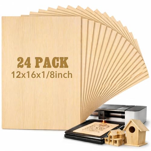 Juexica 24 Pcs 12' X 16'x 1/8' Basswood Craft Sheets, 3mm Plywood Board Wood Thin Sheets for Arts Crafts Woodworking Scroll Sawing Projects Painting Drawing Laser Cutting Projects