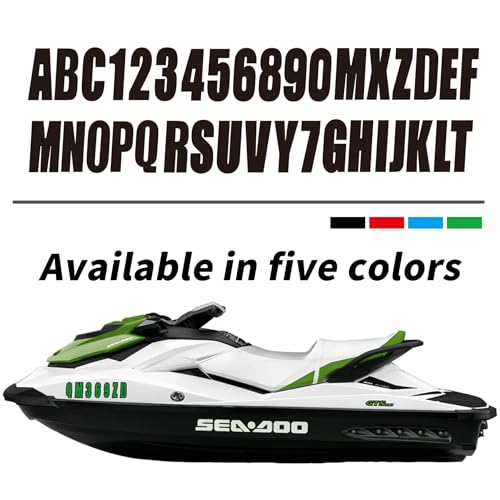 Image of 3 inch Boat Registration Numbers and Letters Marine Sticker Decal | 4 Sets Alpha-Numeric Vinyl Letter for Jet Ski PWC Personal Watercraft Solid Black