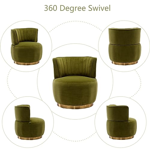 Homtique Swivel Accent Chair Set of 2 for Living Room, Modern Upholstered Velvet Fabric Round Barrel Armchair Chair, 360 Degree Swivel Small Single Leisure Sofa Chair Reading Chair(Olive) - Thumbnail 6
