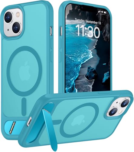 Image of Magnetic Compatible with iPhone 14 Case /iPhone 13 Case,[Built-in Invisible Kickstand][Compatible with MagSafe][Military Grade Shockproof] Slim Translucent Matte Phone Case for iPhone 14 /13 6.1 inch