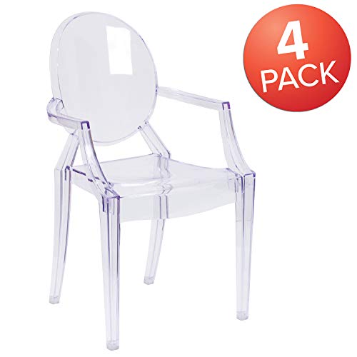 Bizchair 4 Pack Oval Back Ghost Chair - Arms In Transparent Crystal - Stackable Side Chair #TOP2