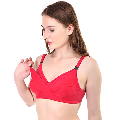 Image of Women Maternity Non Padded Bra - Made of Pure Cotton Full Coverage Non Wired Seamless Pushup Soft Cup for T-Shirt Saree Dress Sports Garment for Daily Use Everyday