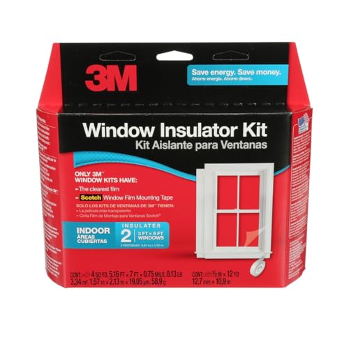 3M Indoor Window Insulation, Insulator Kit for 2 Windows 3ft x 5ft, Keeps Cold Air Out and Warm Air In, Includes Heat Shrink Window Film and Scotch Window Film Mounting Tape (2120W-6)