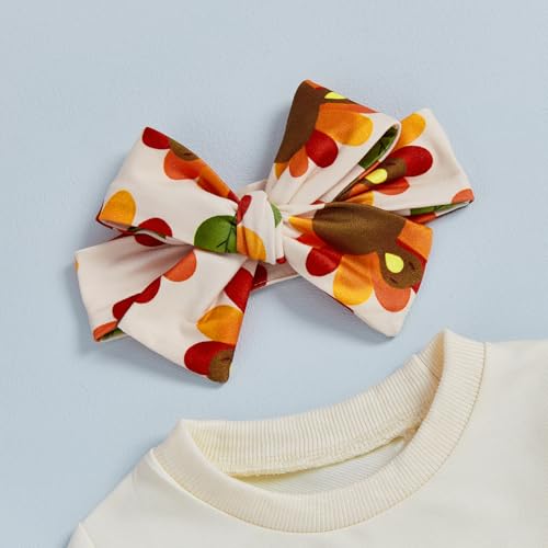 Userdefined Toddler Baby Girl Thanksgiving Outfit Letter Sweatshirt Turkey Print Bell Bottom Pants Fall Clothes Set3