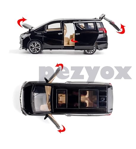 Image of 1:32 Toyota Alphard Vehicle Toy Alloy Die Cast Metal Car Model Diecast Metal Car with Light Sound Openable Door Pullback Toy Car for Kids. (Black)