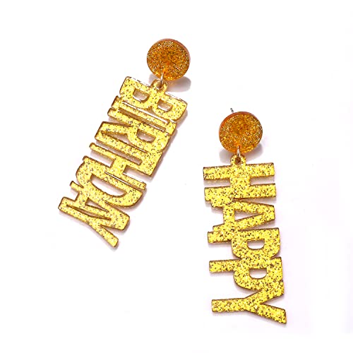 Birthday Earrings Acrylic Glitter Happy Birthday Letter Drop Dangle Earrings For Women Girls Jewelry Party Festive Gifts(Gold） #TOP6