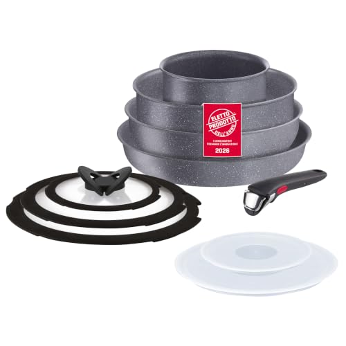 Lagostina Ingenio Mineralis, Set Pentole e Padelle Antiaderenti, 10 Pezzi | Corpo in Alluminio 100% Riciclato, Rivestimento Mineralis, Manico Removibile, Pentole e Coperchi, Adatto all'Induzione
