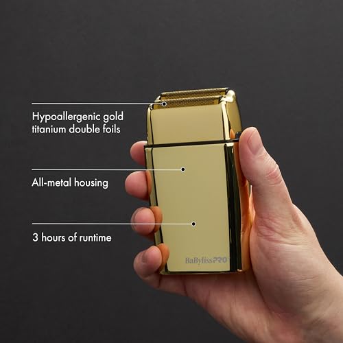 Image of BaBylissPRO METALFX Double Foil Shaver, Handheld Electric Razor for Travel, Portable Cordless Close Face Shaver for Head, Beard, & Neck